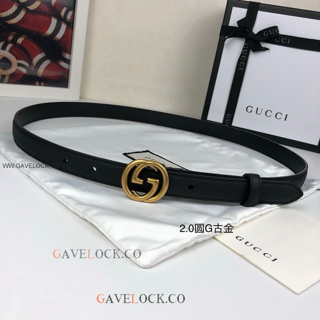 Gucci Togo Leather Belt Retro Gold GG Buckle Size 20mm